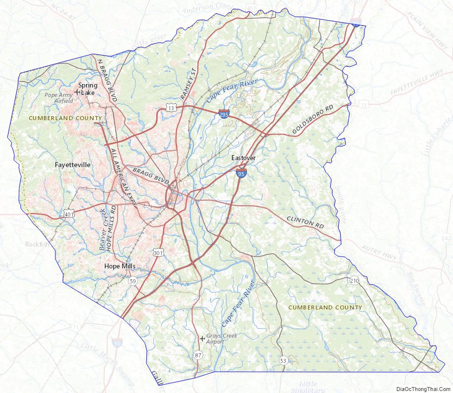 Topographic map of Cumberland County, North Carolina