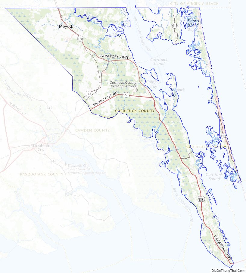 Topographic map of Currituck County, North Carolina