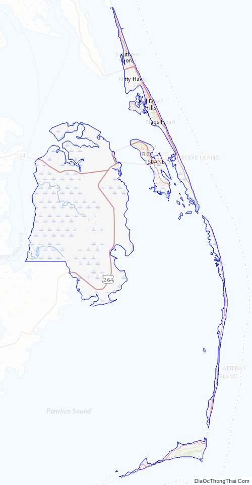 Topographic map of Dare County, North Carolina