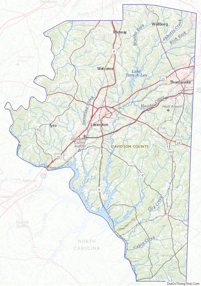 Topographic map of Davidson County, North Carolina