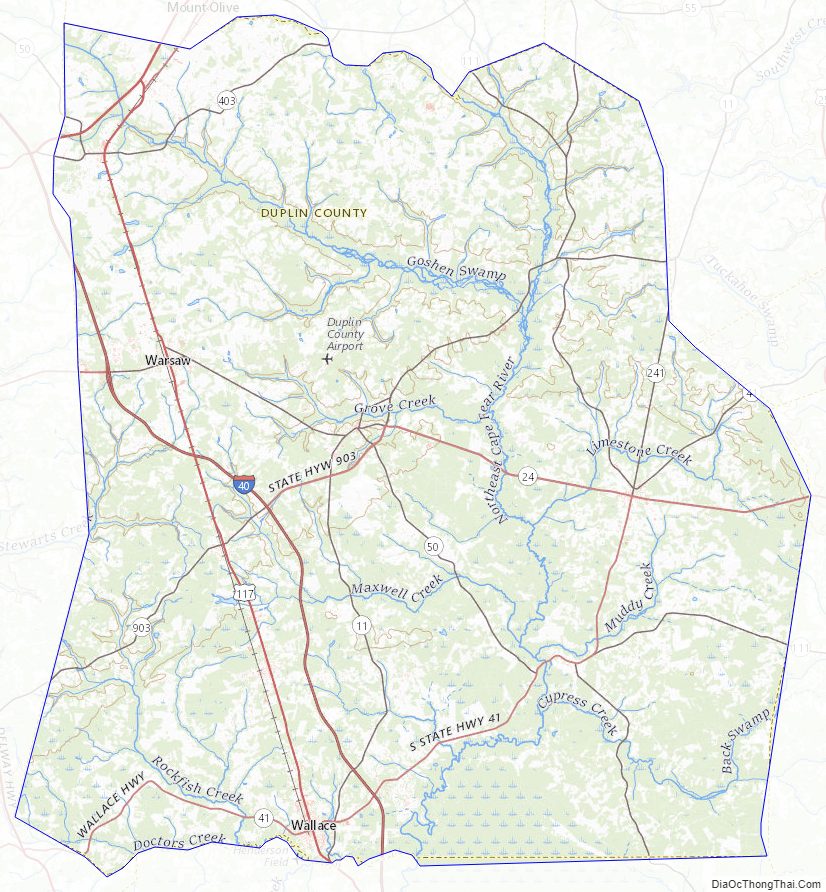 Topographic map of Duplin County, North Carolina