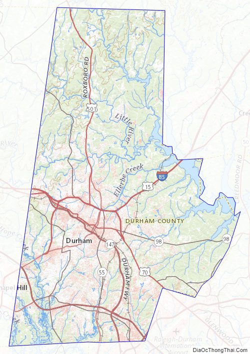Topographic map of Durham County, North Carolina