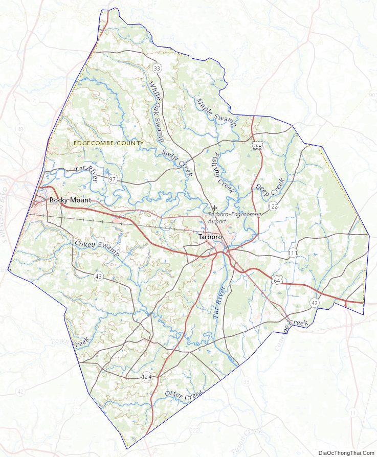 Topographic map of Edgecombe County, North Carolina