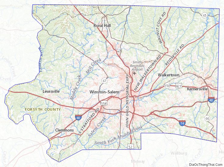 Topographic map of Forsyth County, North Carolina