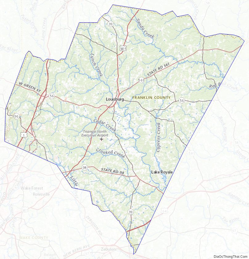 Topographic map of Franklin County, North Carolina