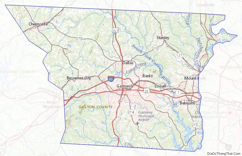 Topographic map of Gaston County, North Carolina