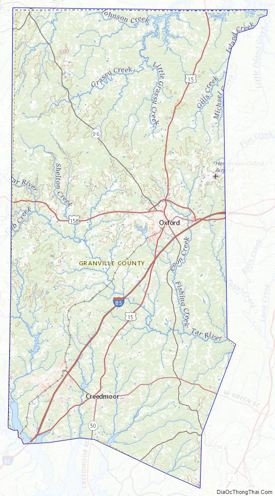 Topographic map of Granville County, North Carolina