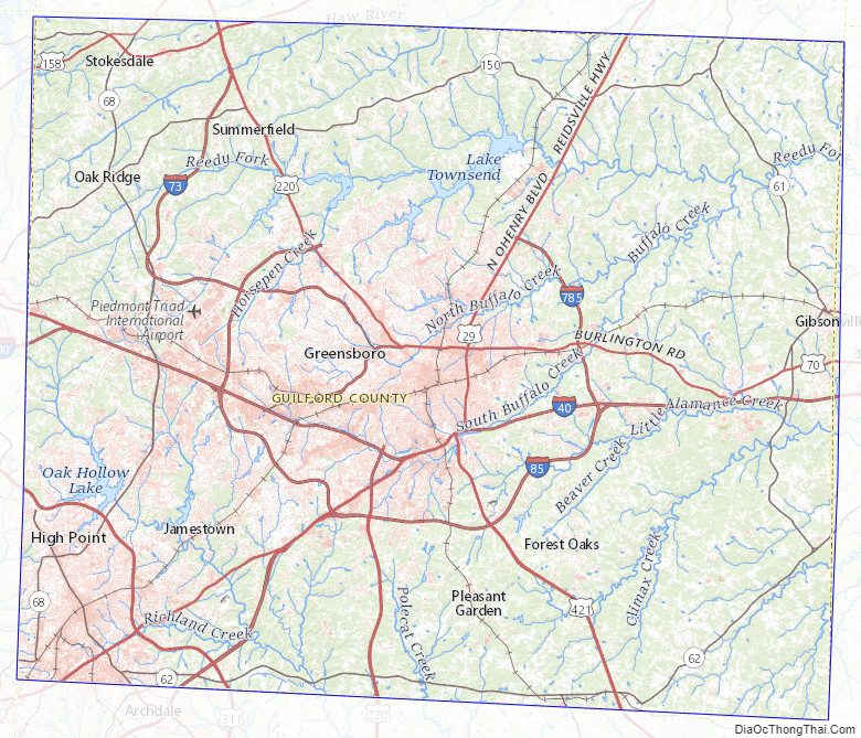 Topographic map of Guilford County, North Carolina