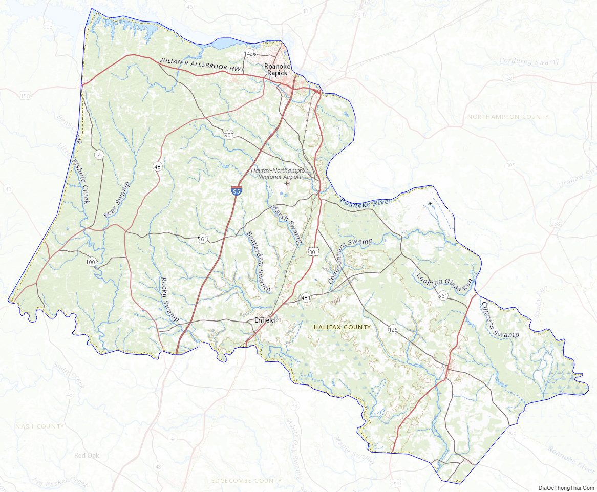 Topographic map of Halifax County, North Carolina