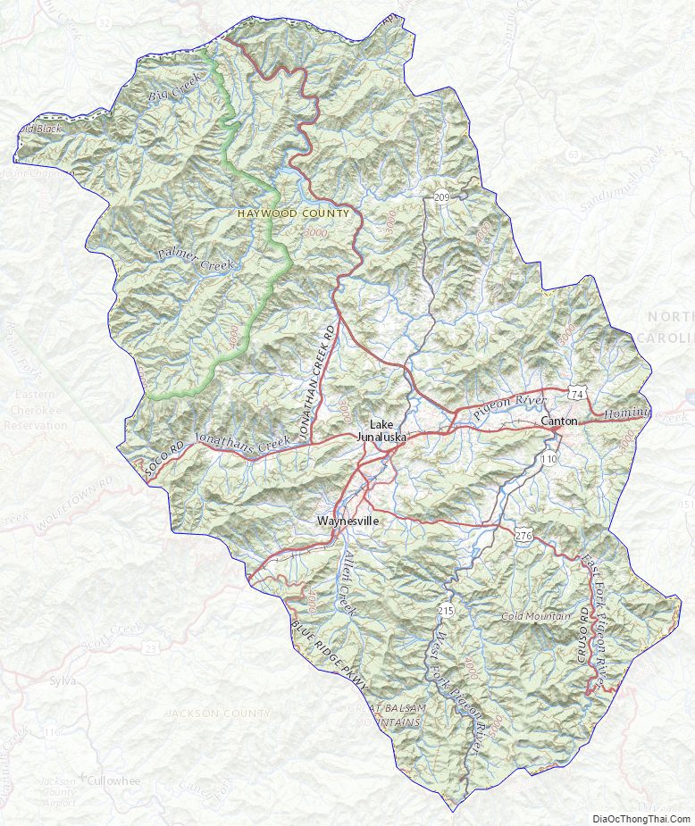 Topographic map of Haywood County, North Carolina