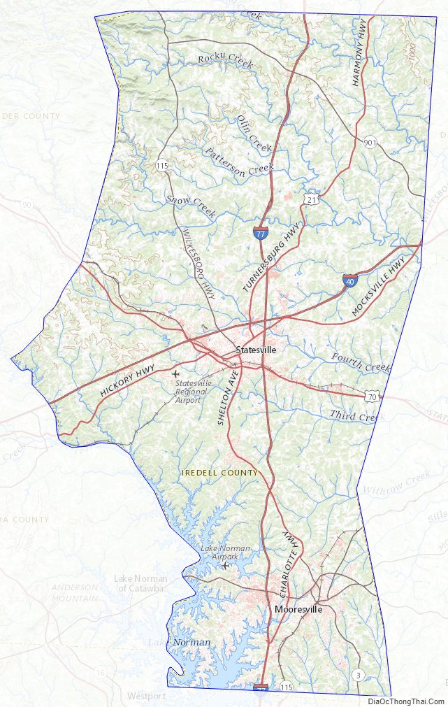 Topographic map of Iredell County, North Carolina
