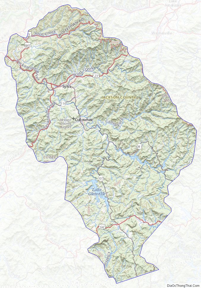 Topographic map of Jackson County, North Carolina