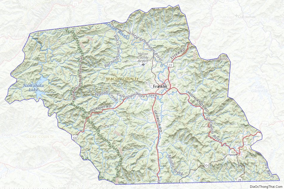 Topographic map of Macon County, North Carolina