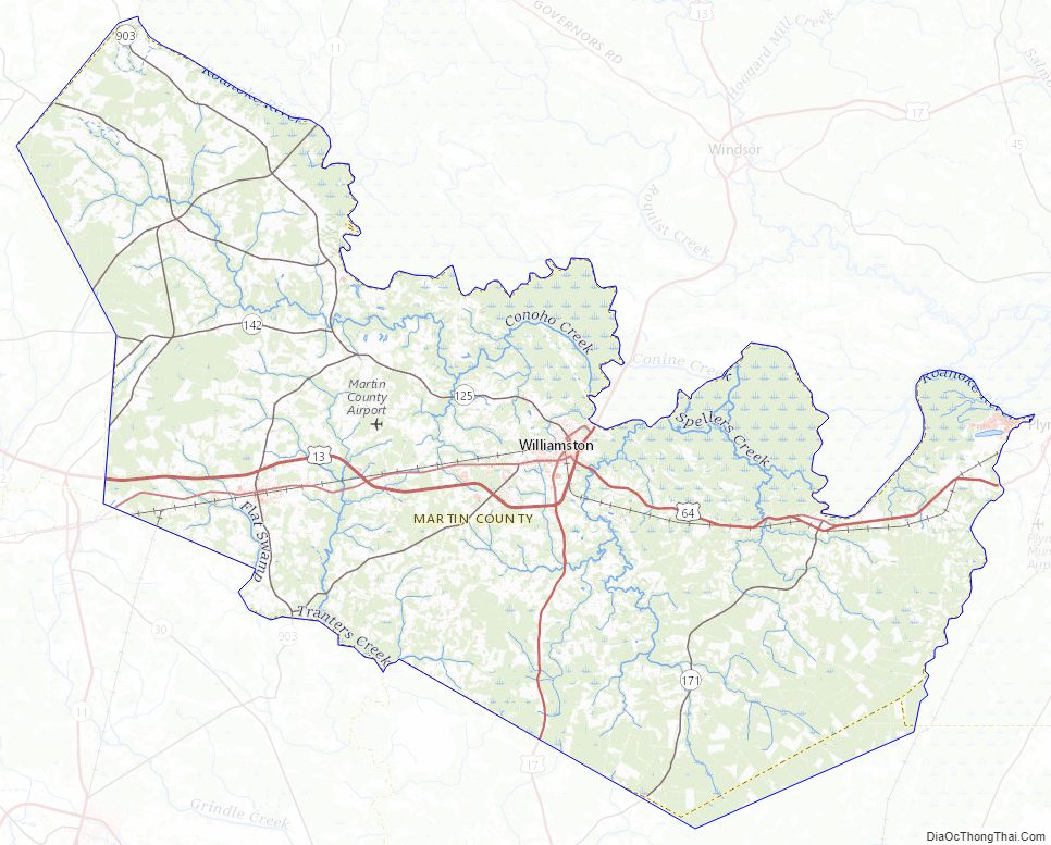 Topographic map of Martin County, North Carolina
