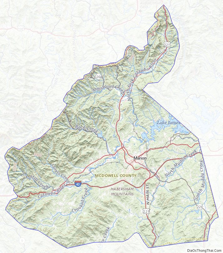 Topographic map of McDowell County, North Carolina