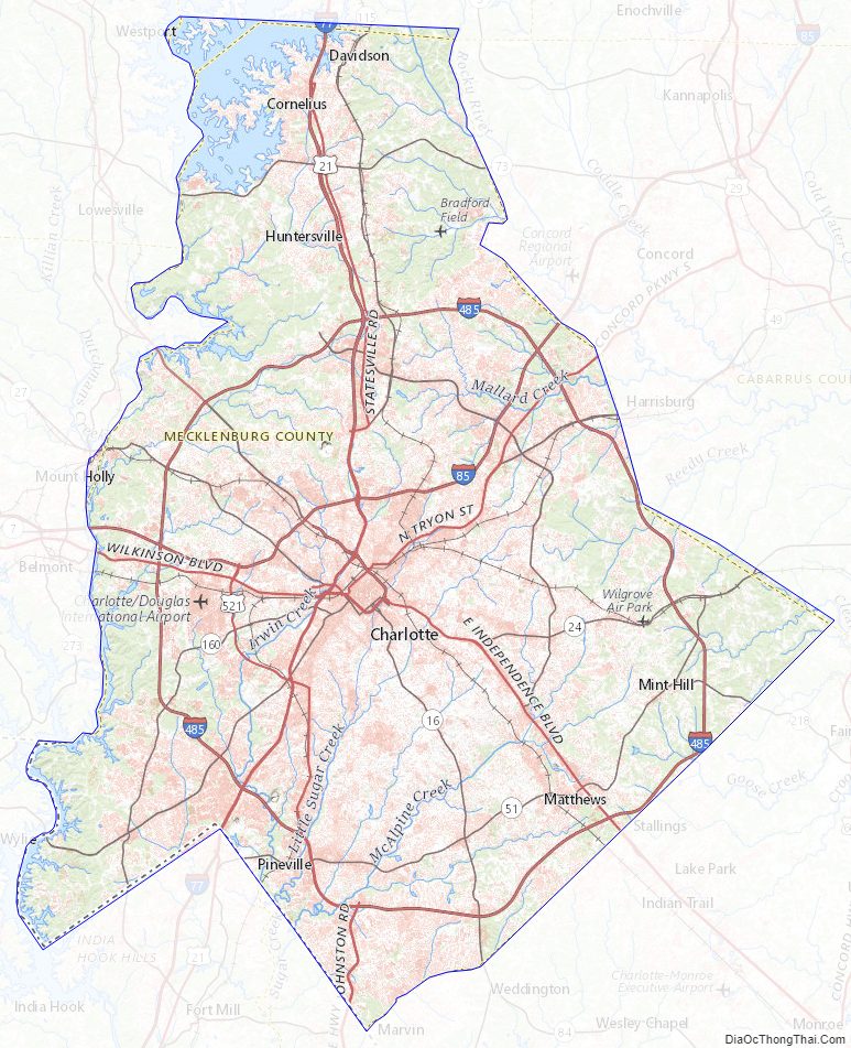 Topographic map of Mecklenburg County, North Carolina
