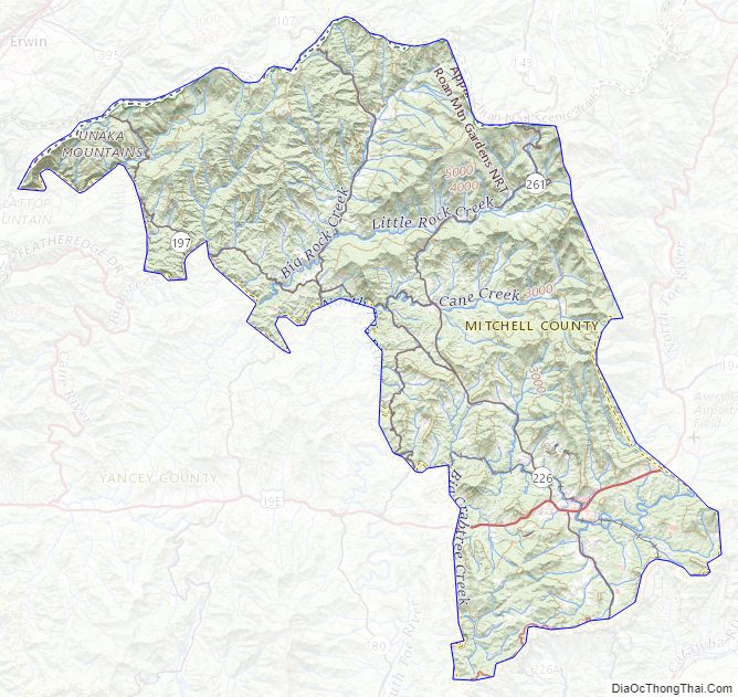 Topographic map of Mitchell County, North Carolina