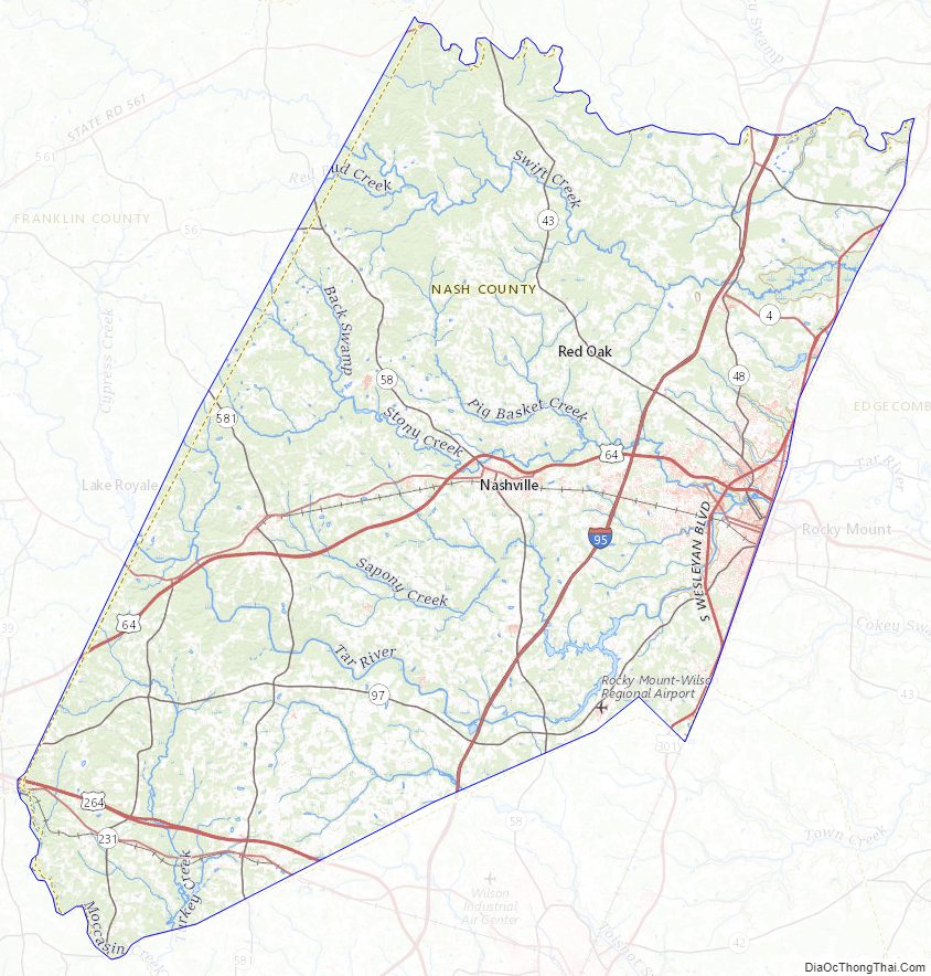 Topographic map of Nash County, North Carolina