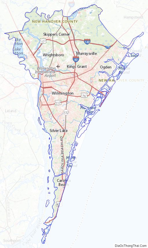 Topographic map of New Hanover County, North Carolina