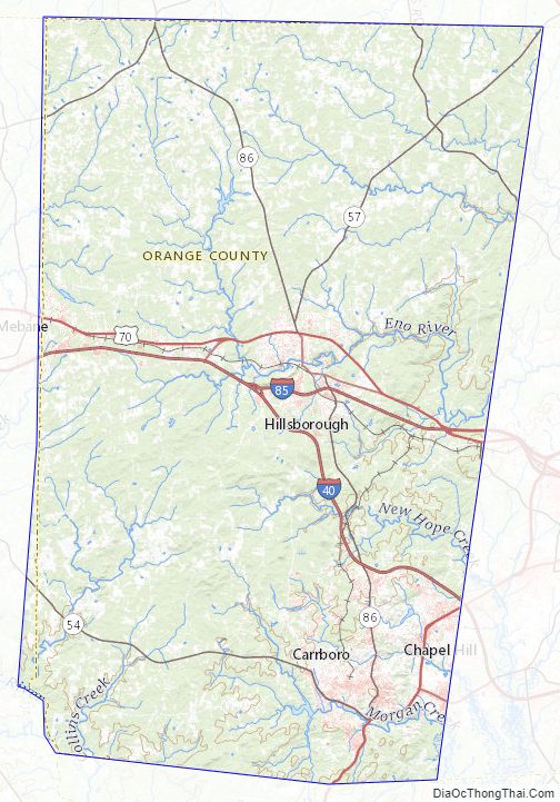 Topographic map of Orange County, North Carolina
