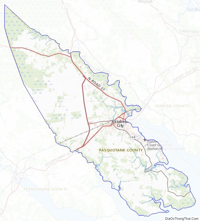 Topographic map of Pasquotank County, North Carolina