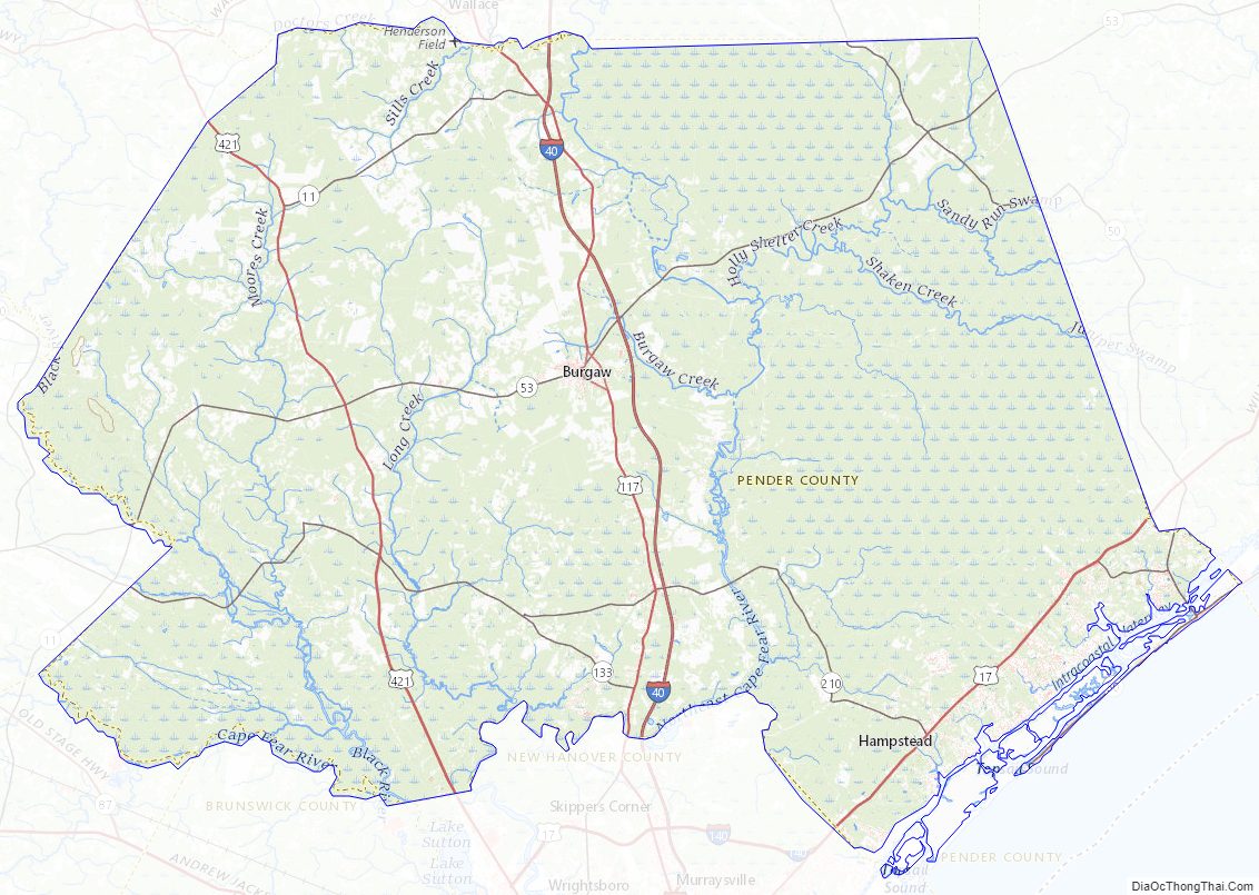 Topographic map of Pender County, North Carolina