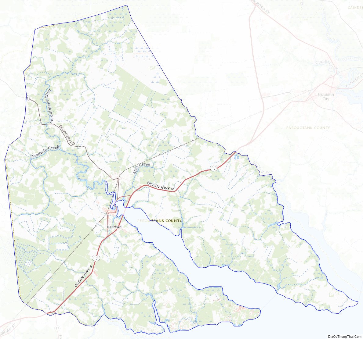 Topographic map of Perquimans County, North Carolina