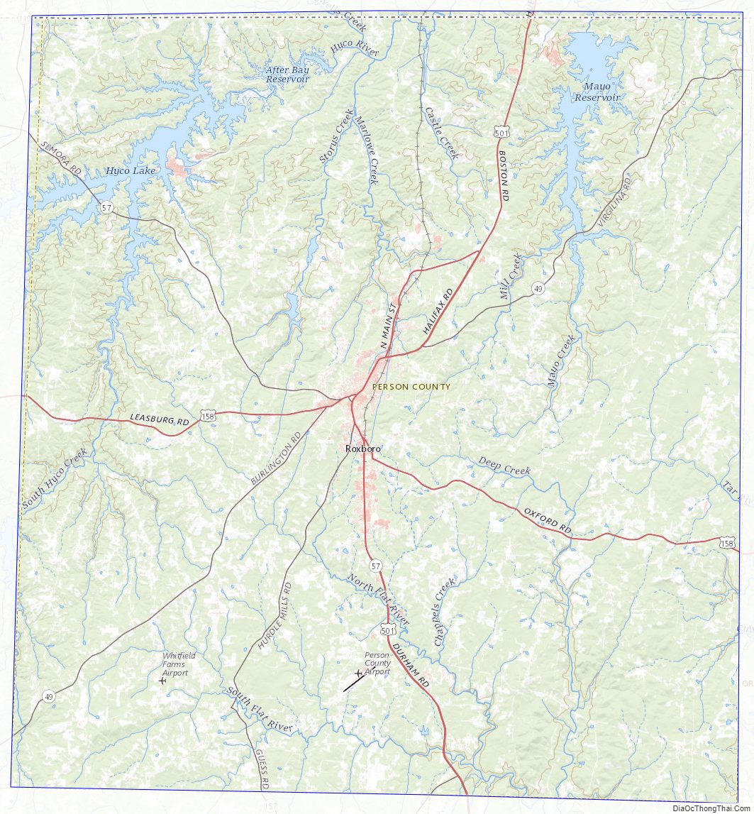 Topographic map of Person County, North Carolina