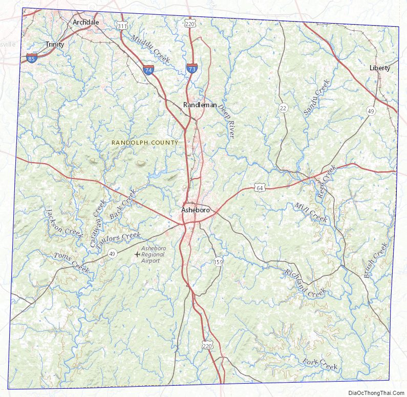 Topographic map of Randolph County, North Carolina