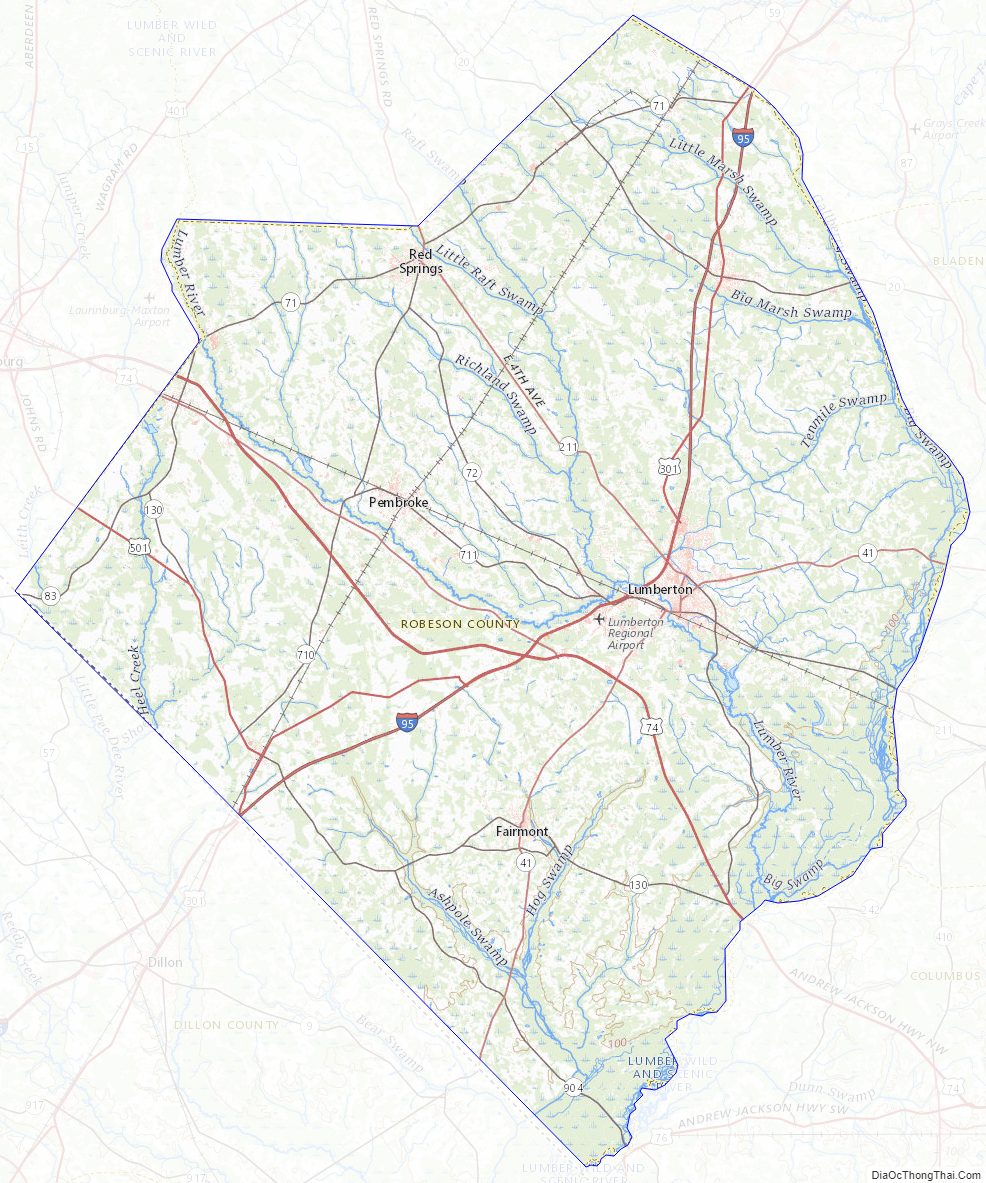 Topographic map of Robeson County, North Carolina