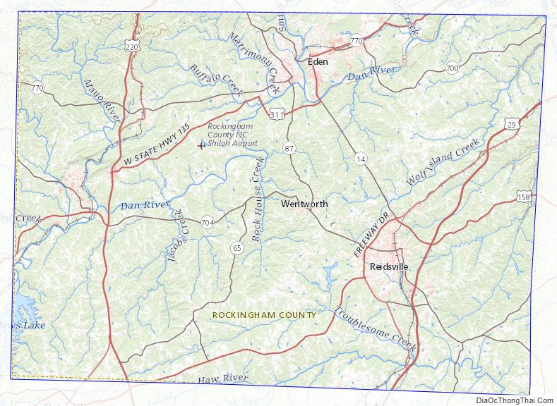 Topographic map of Rockingham County, North Carolina