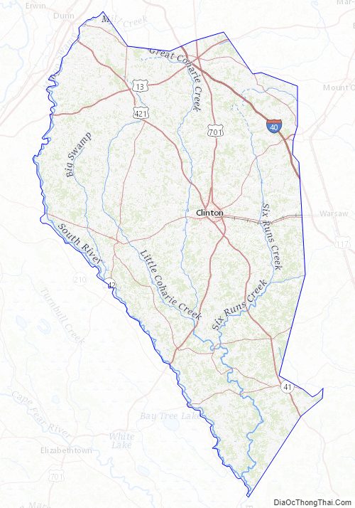 Topographic map of Sampson County, North Carolina