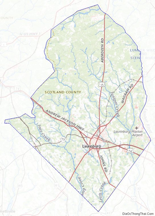Topographic map of Scotland County, North Carolina