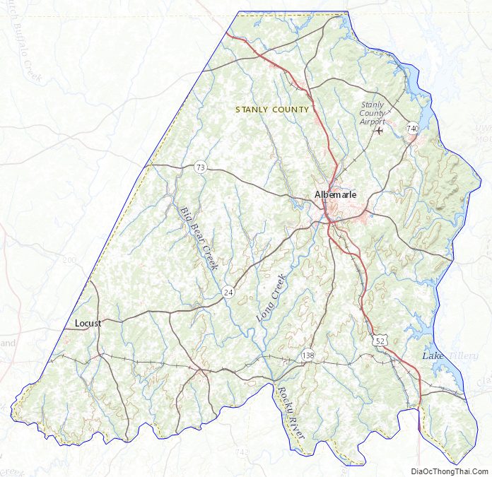 Topographic map of Stanly County, North Carolina