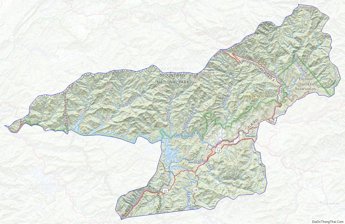 Topographic map of Swain County, North Carolina