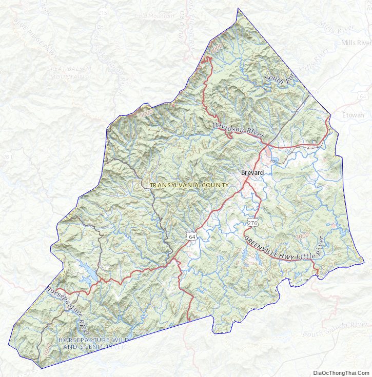Topographic map of Transylvania County, North Carolina