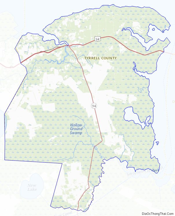 Topographic map of Tyrrell County, North Carolina