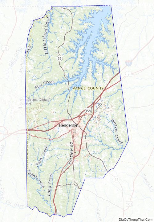 Topographic map of Vance County, North Carolina