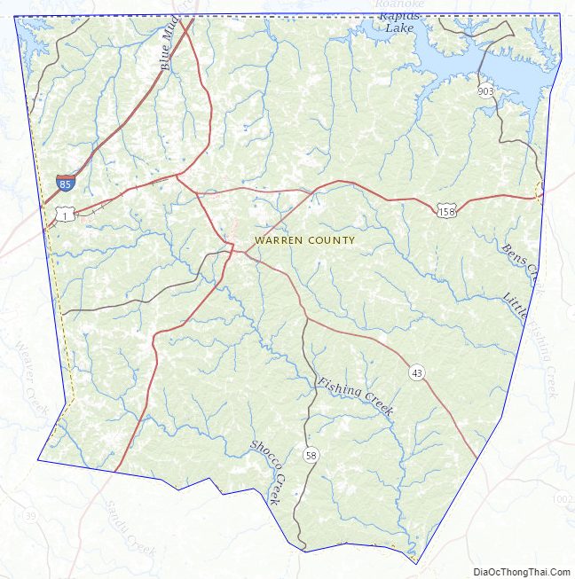Topographic map of Warren County, North Carolina