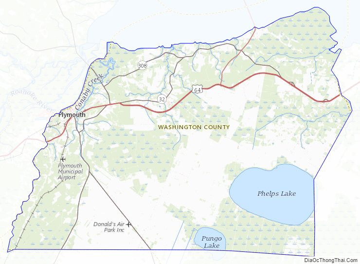 Topographic map of Washington County, North Carolina