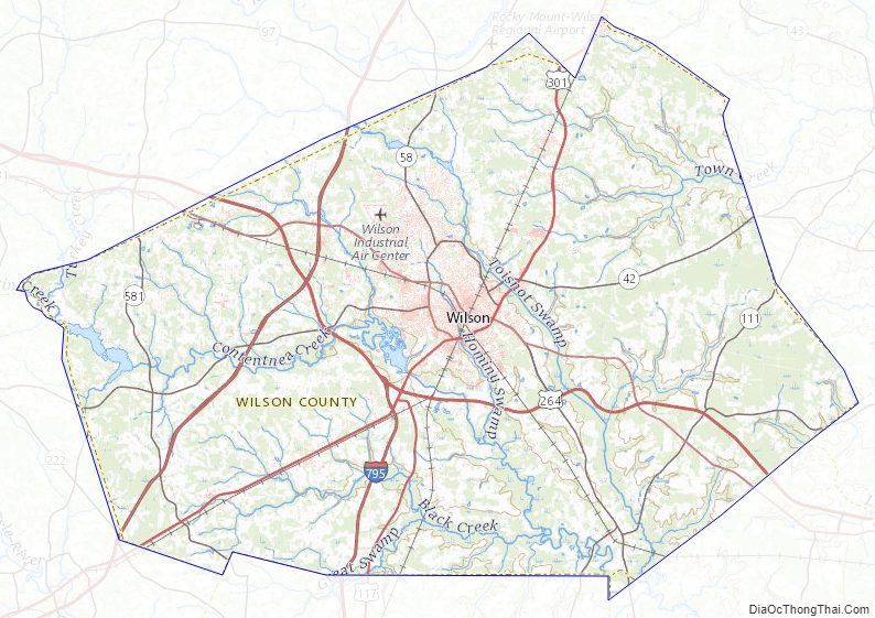 Topographic map of Wilson County, North Carolina