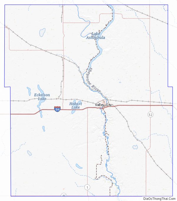 Topographic map of Barnes County, North Dakota