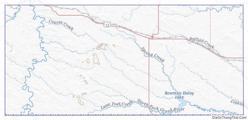Topographic map of Bowman County, North Dakota