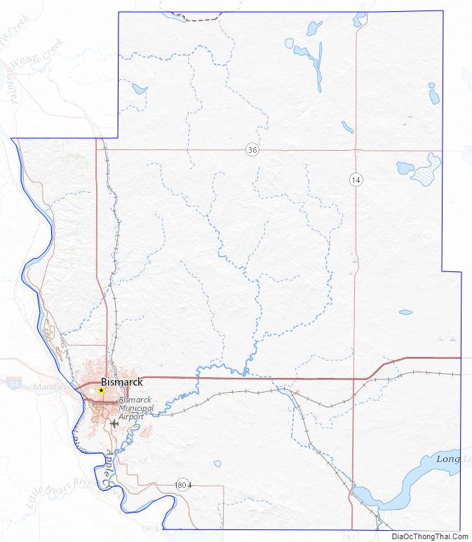 Topographic map of Burleigh County, North Dakota