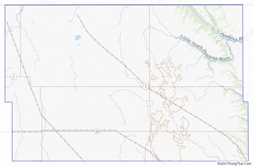 Topographic map of Cavalier County, North Dakota