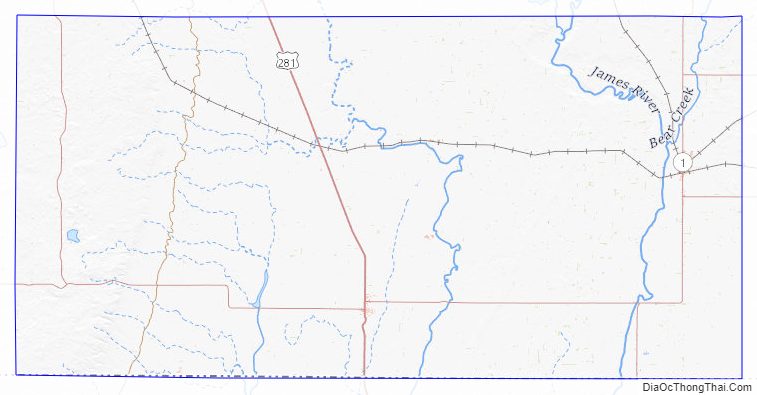 Topographic map of Dickey County, North Dakota