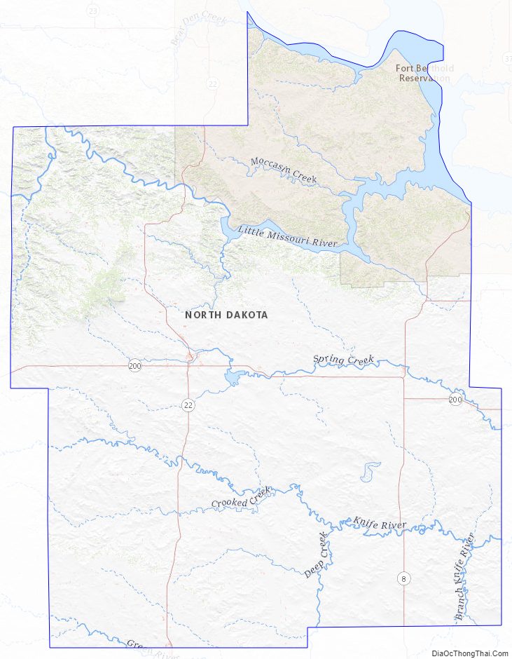 Topographic map of Dunn County, North Dakota