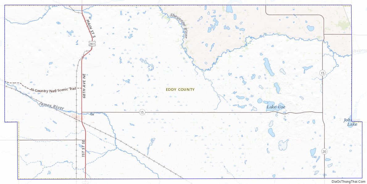 Topographic map of Eddy County, North Dakota