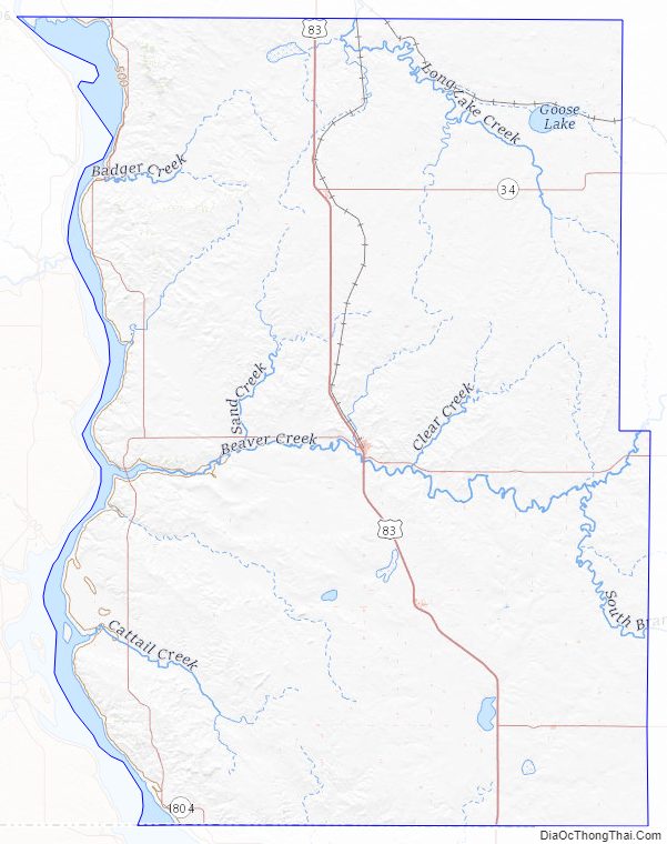 Topographic map of Emmons County, North Dakota