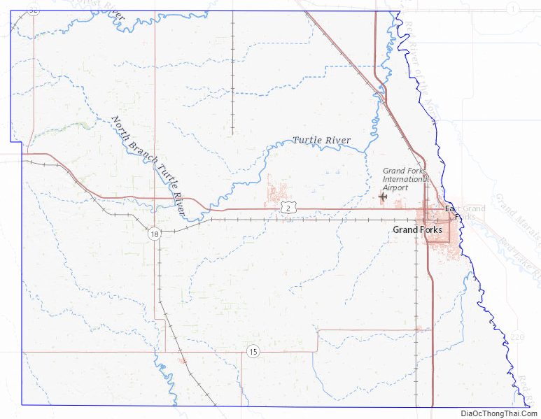 Topographic map of Grand Forks County, North Dakota